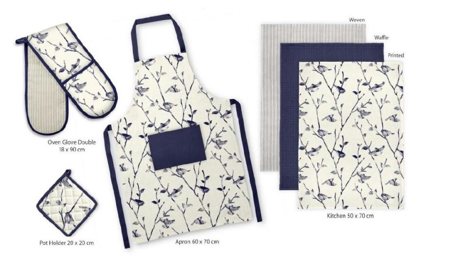 Blue Linen Apron, Tea Towel and Oven Mitt Set