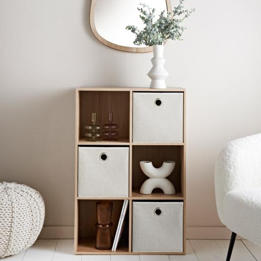 Exhibitors Products Ambiente Multi Lines International Co. Ltd. Lokken 6 Cube Oak Storage With 3 Cream Baskets