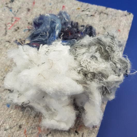 Product: Recycled textile fibres; needle-punched fabric from recycled textile fibres