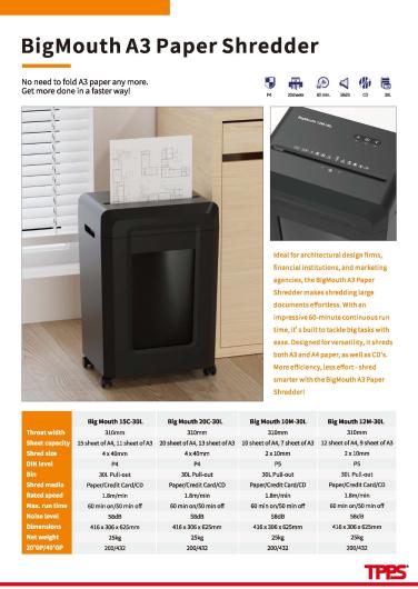 Product: A3 paper entry- plastic housing paper shredder