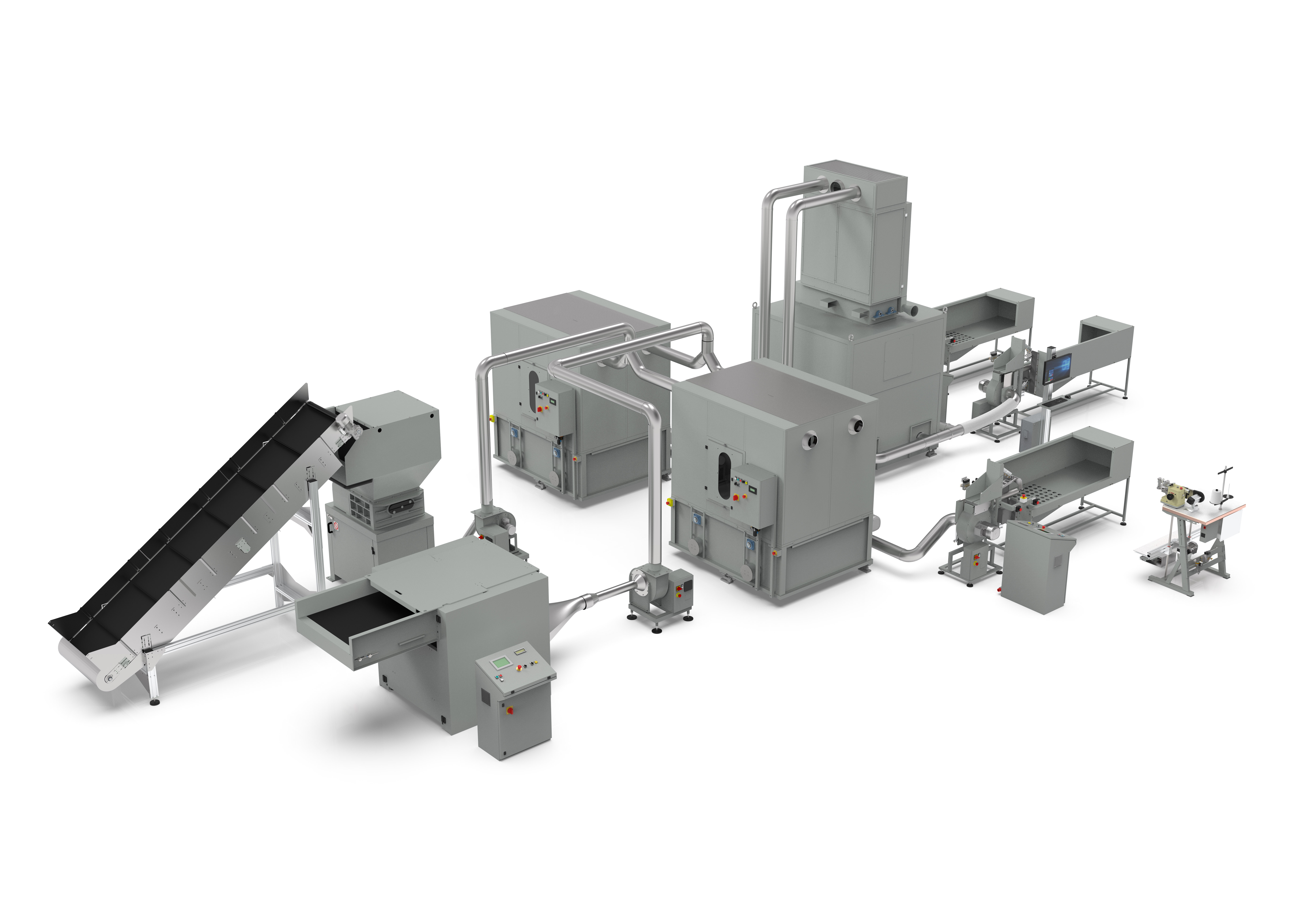 Semi-automatic blow filling line for shredded foam and fiber 