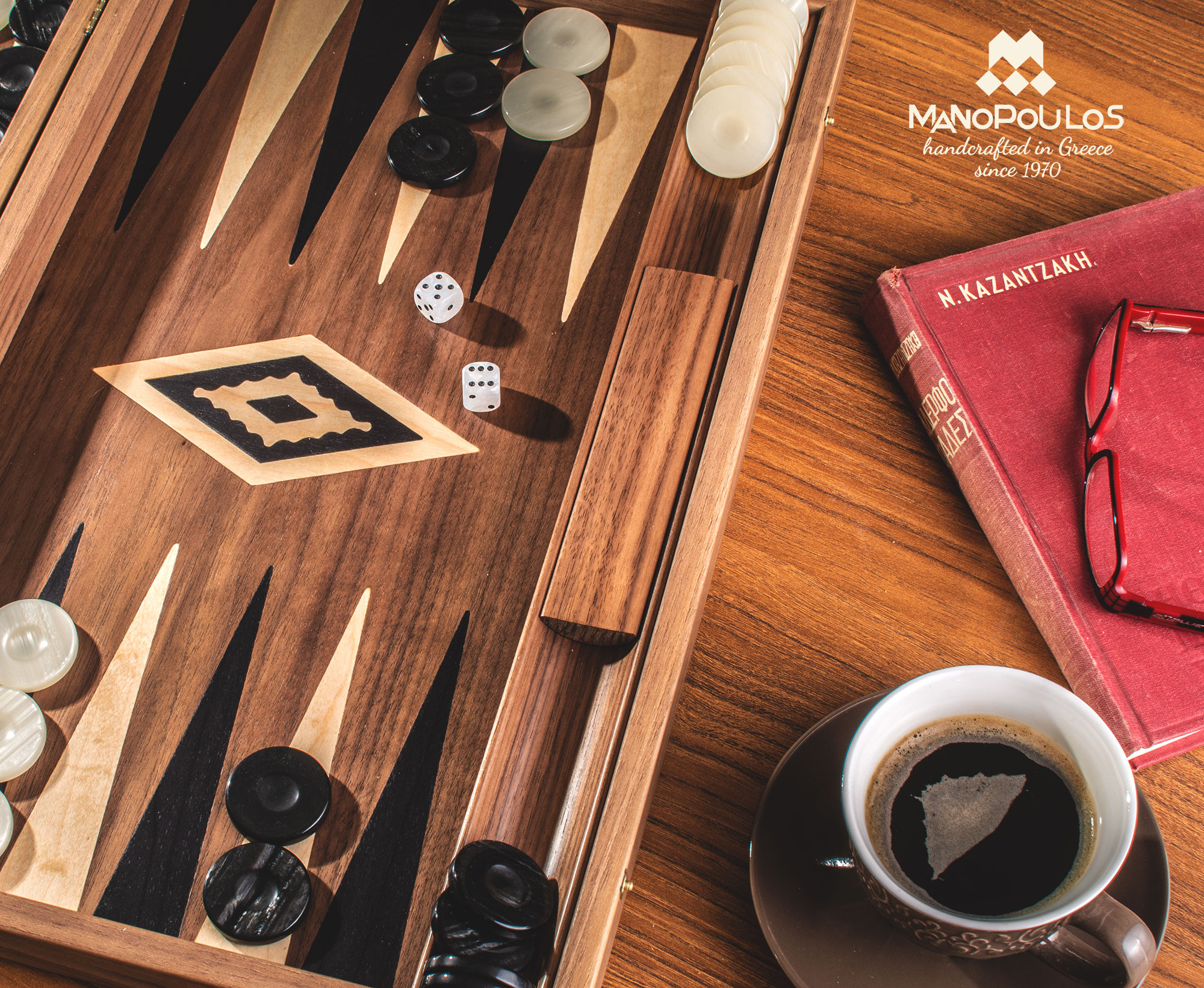 Schach & Backgammon Spiele-Kombo Large Classic Style • MANOPOULOS