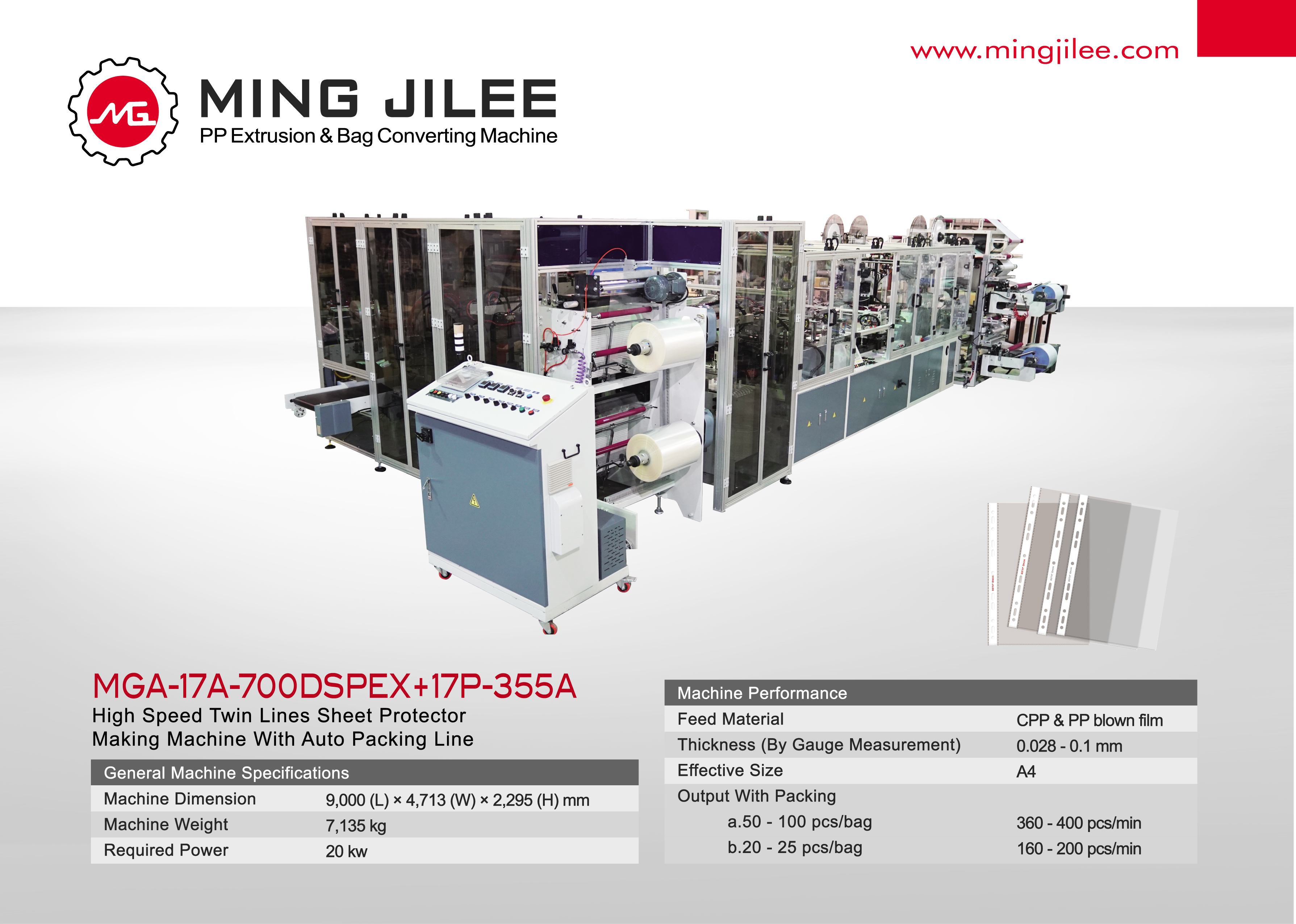 High Speed Twin Lines Sheet Protector Making Machine With Auto Packing Line