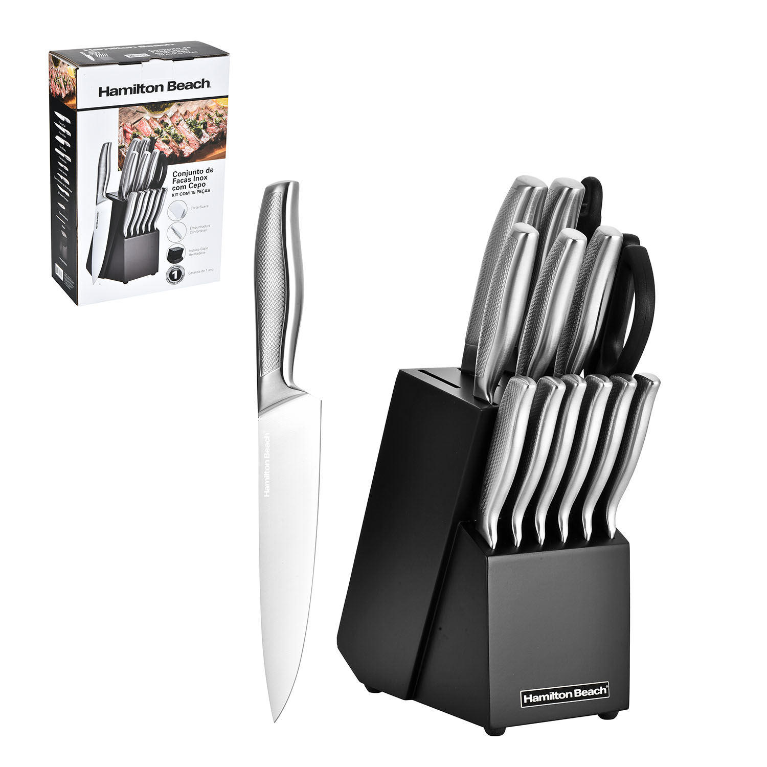 Hamilton Beach 15pc Stainless Steel Cutlery Block Set