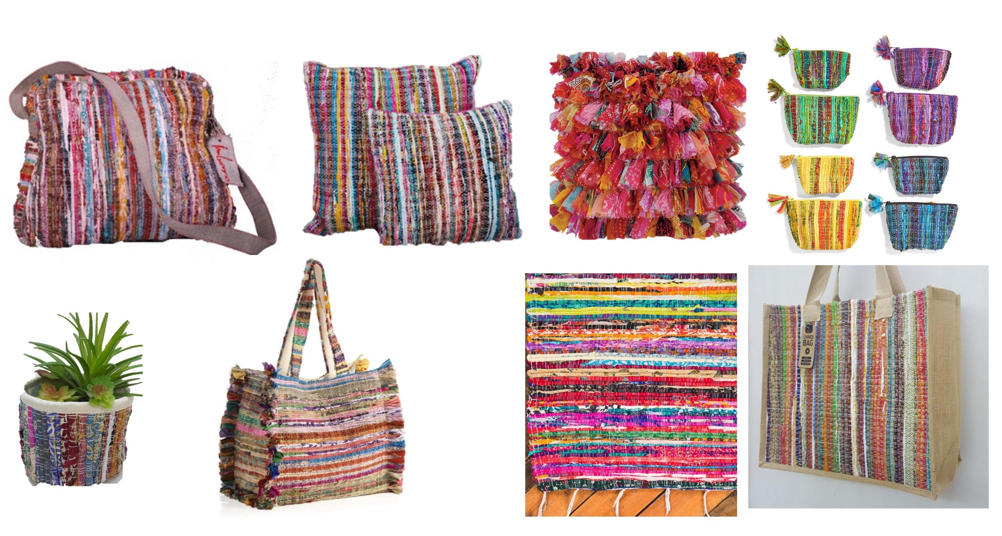 RECYCLED CHINDI ( indian sari cutting) Bags , Rugs , throws , Planters