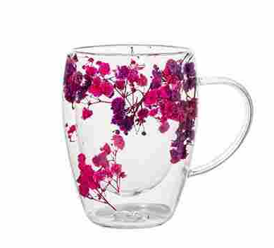 Double wall glass with dry flower inside