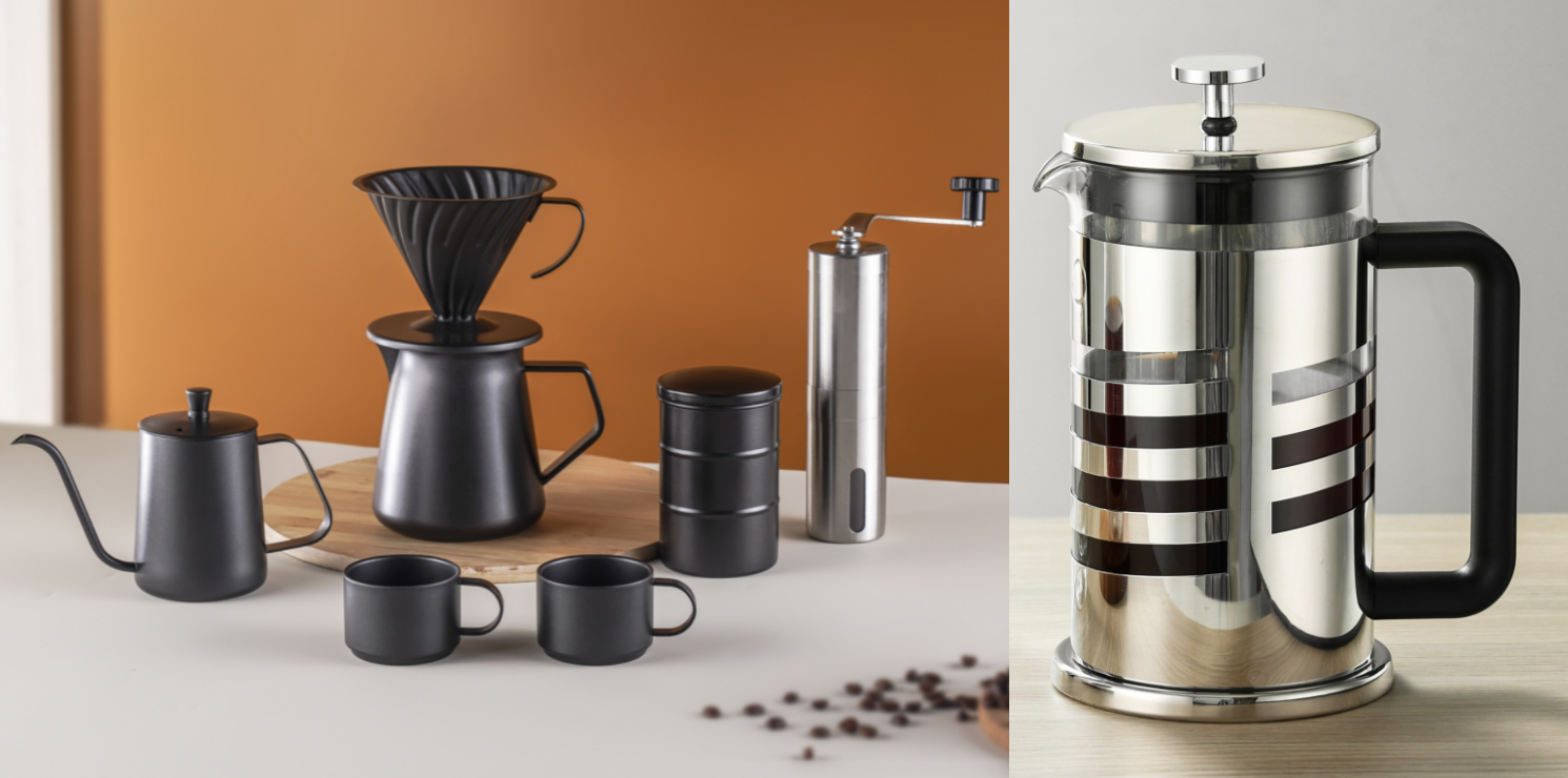 Pour over coffee and French press