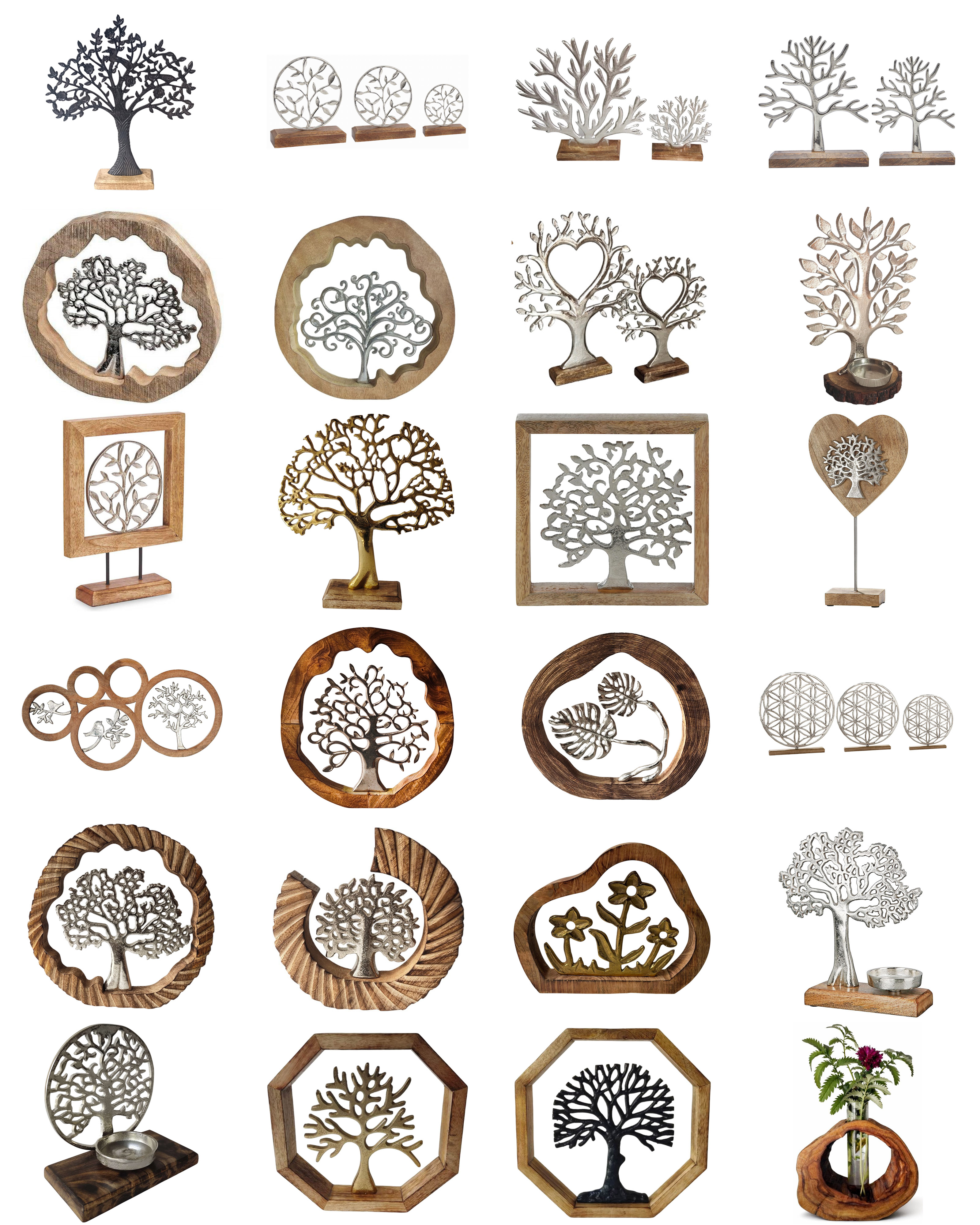 TABLE & WALL DECORATION TREE OF LIFE MADE OF ALUMINIUM WITH MANGO WOOD COMBINATION