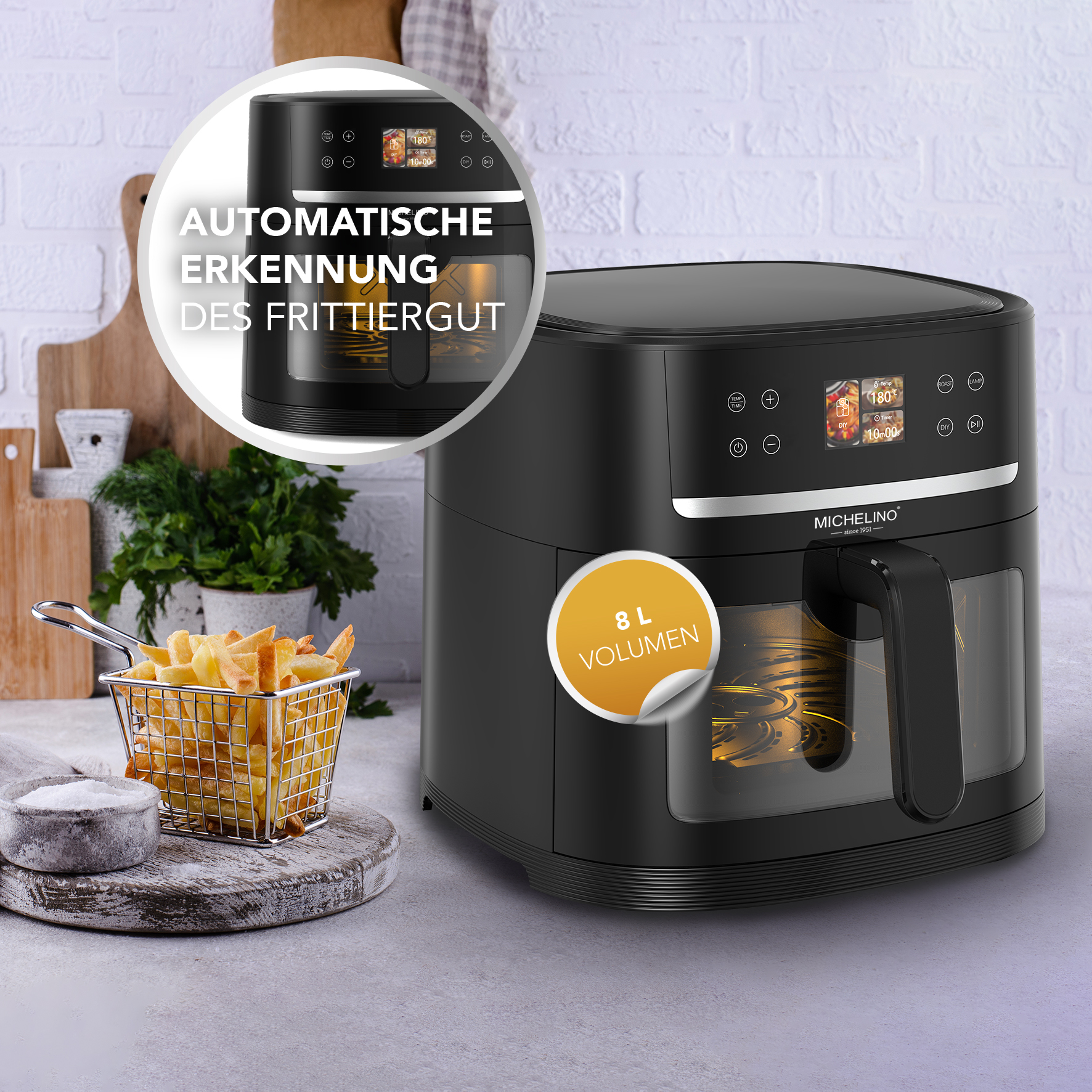 MICHELINO Air fryer 8 l with automatic detection of the fried food