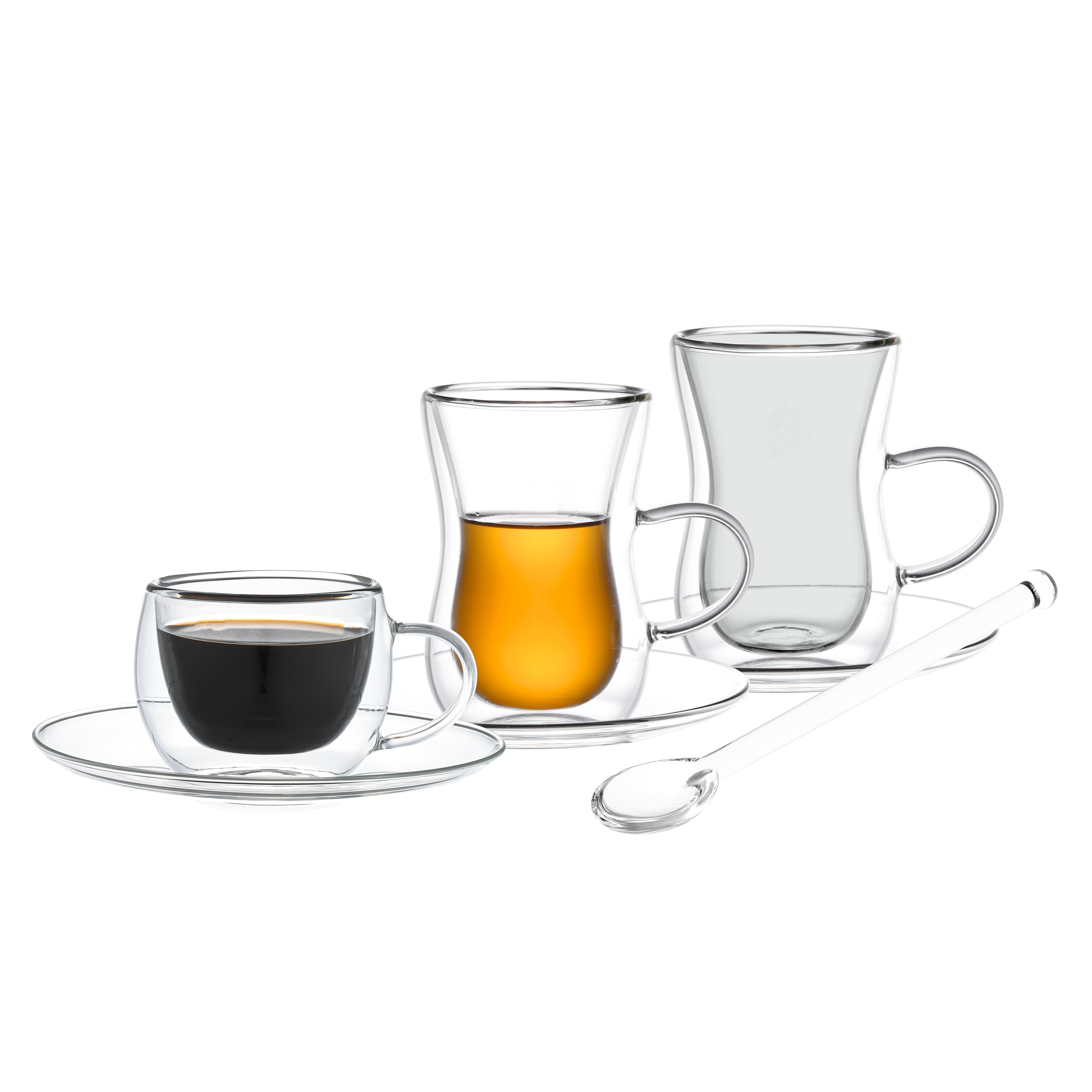 SCHÄFER double-walled tea glasses, cups, bowls and spoons made of glass
