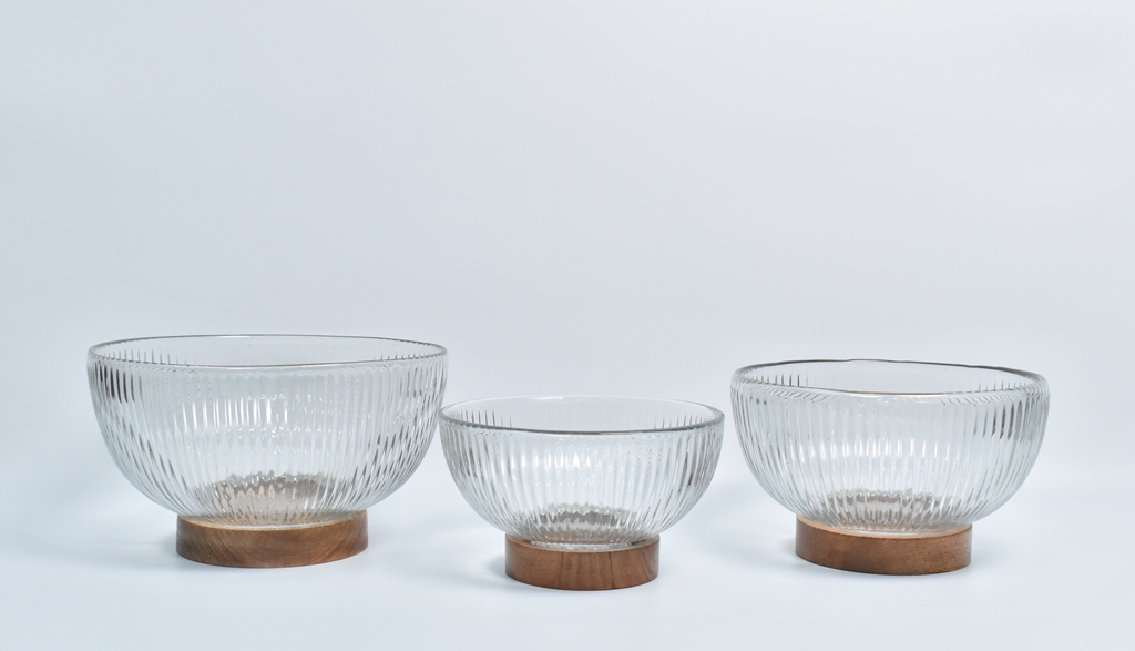 Glass bowl with wood base