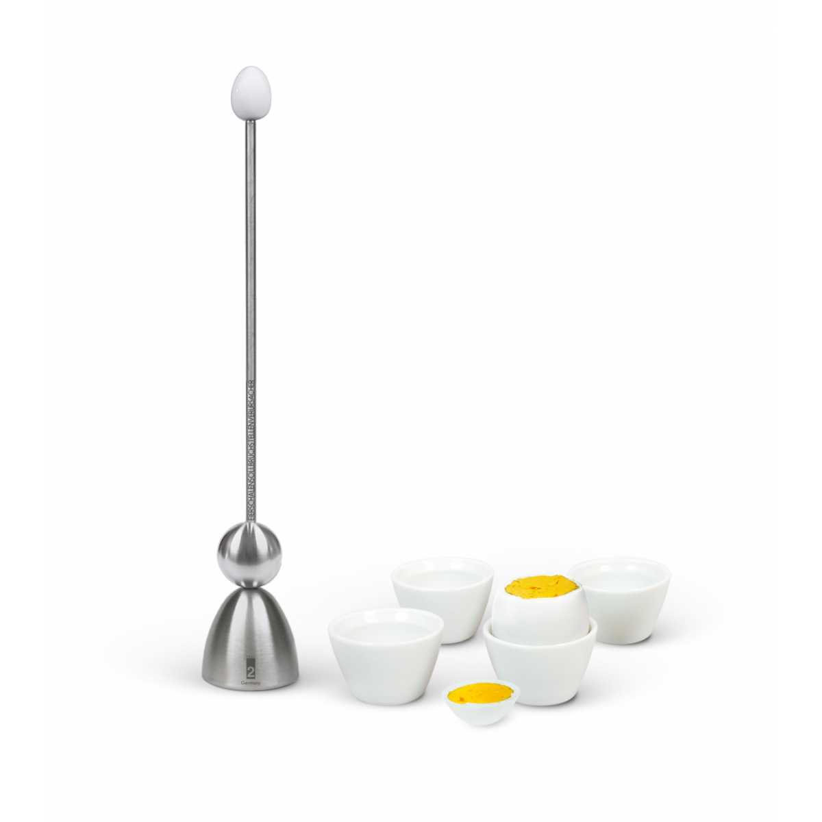 "Clack-Gift Box" set with 1 Clack with white ceramic egg top, 4 white porcelain egg cups