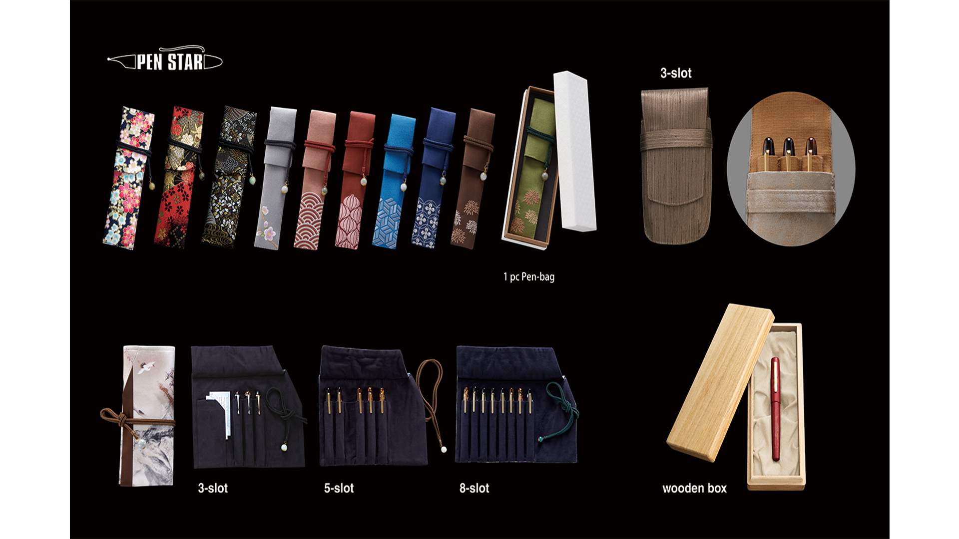 Pen Star, Japanese pattern pouch made from Nishijin-ori, gold placket & brocade fabric