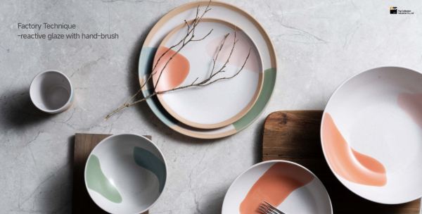 Stoneware Dinnerware Sets with Hand-Brushed Reactive Glaze