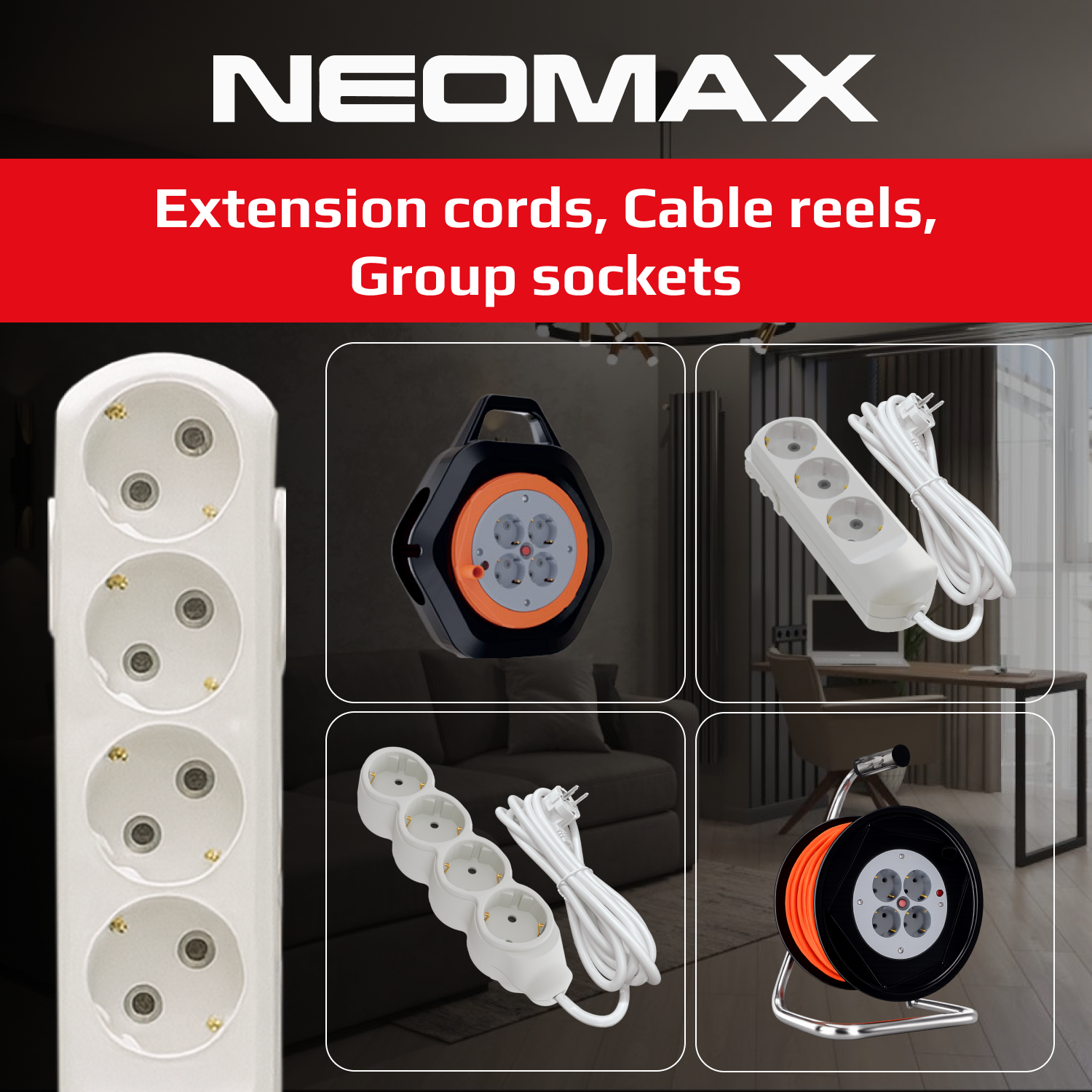 Household and Garden Extension cords, Cable reels, Group sockets