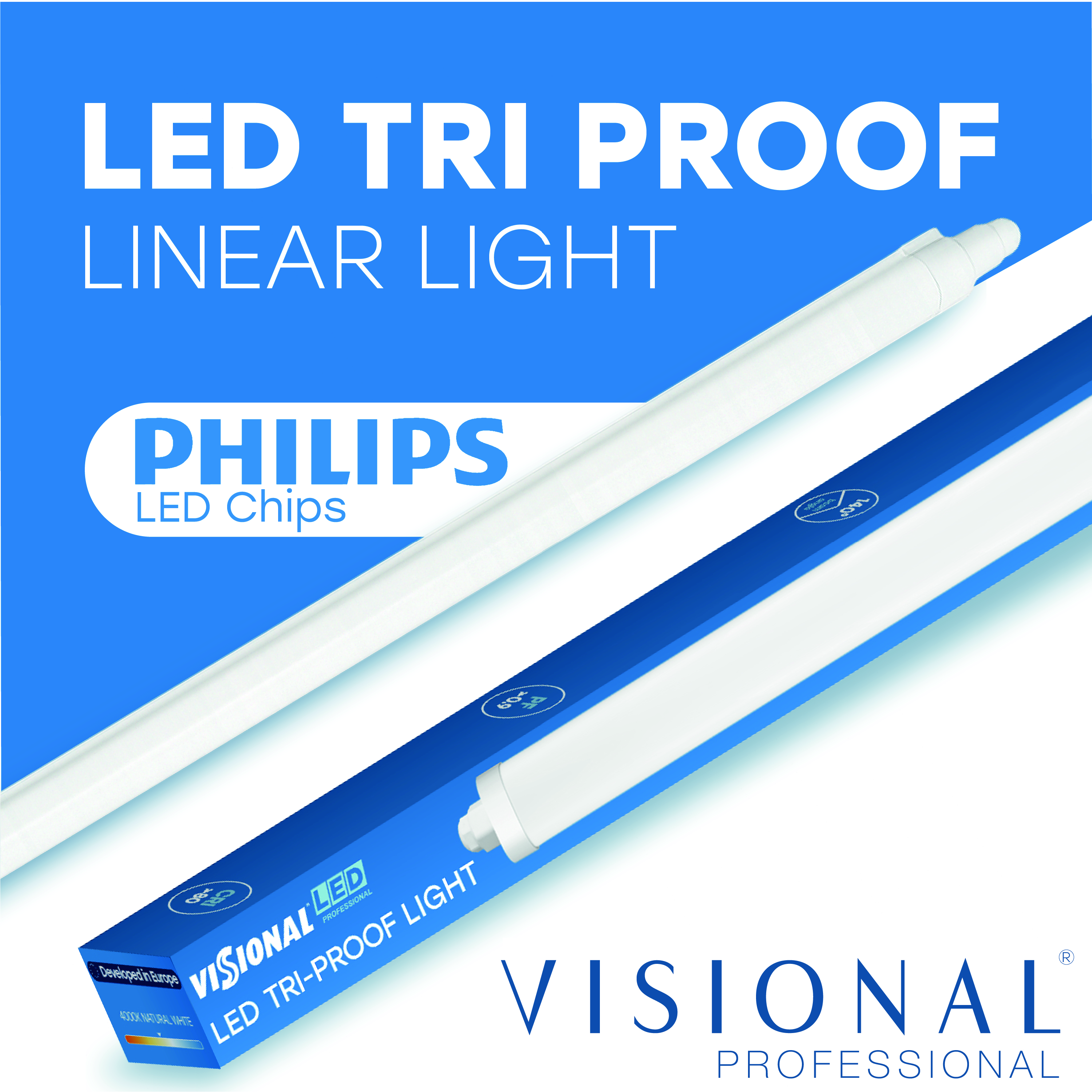 LED Waterproof linear lights with PHILIPS diodes 120cm, 150 cm, 4000K