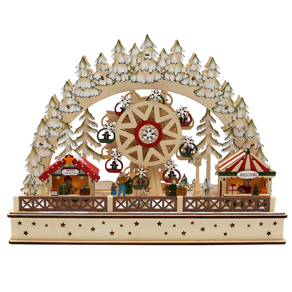 Wooden LED-Light bridge "Christmas market" with Ferris wheel 45 x 14 x 33 cm 
