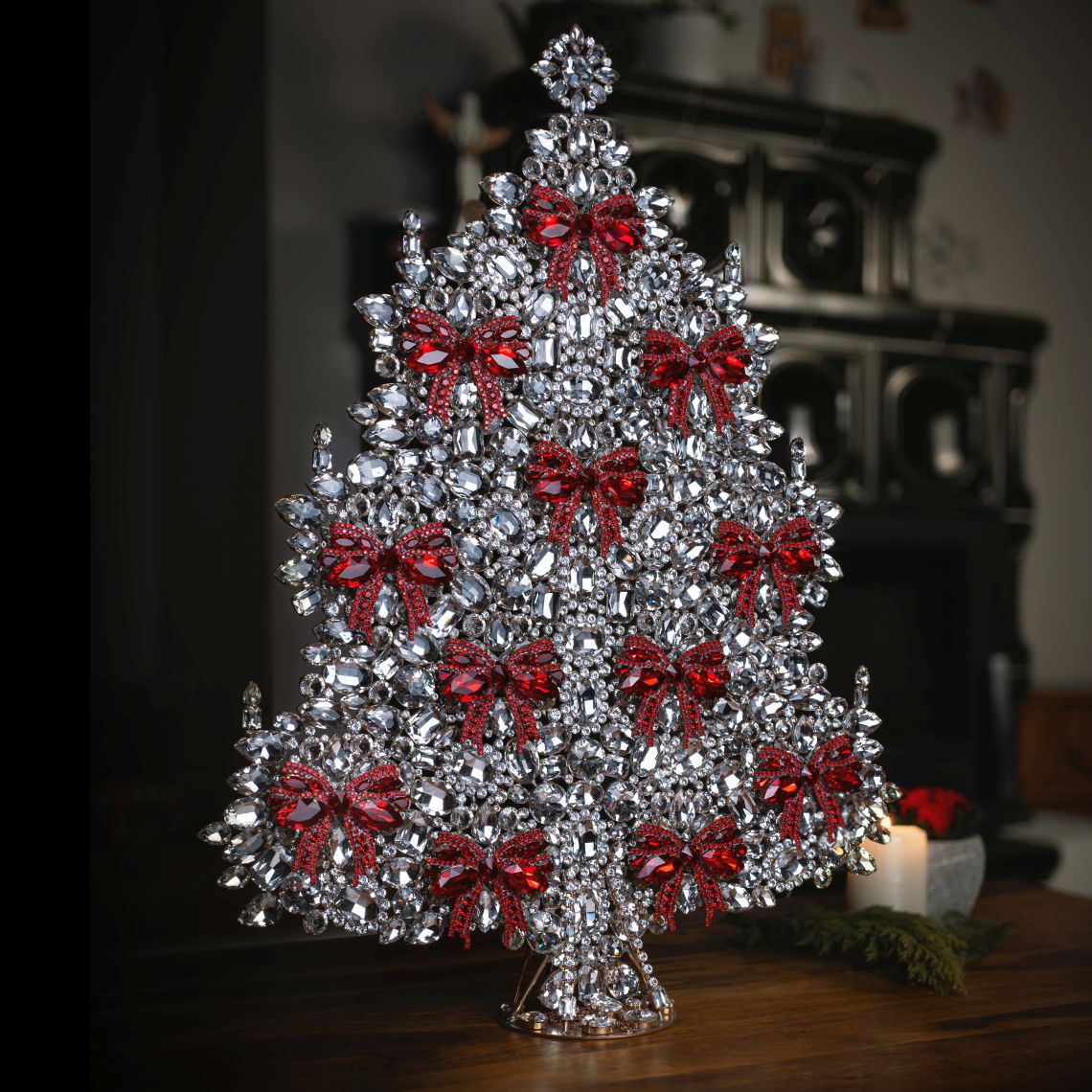 Rhinestone Christmas Tree with Red Bows