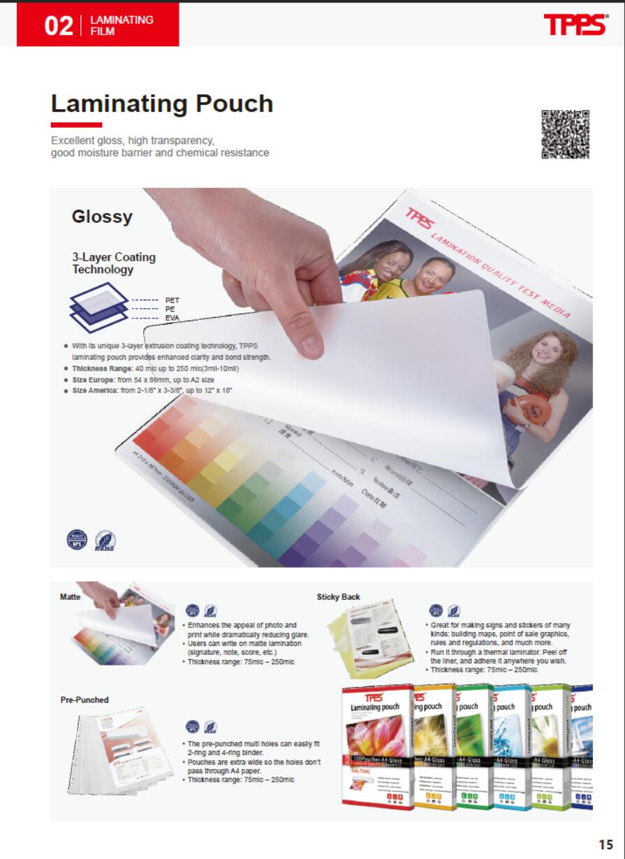 Laminating pouch and PET and BOPP roll laminating film