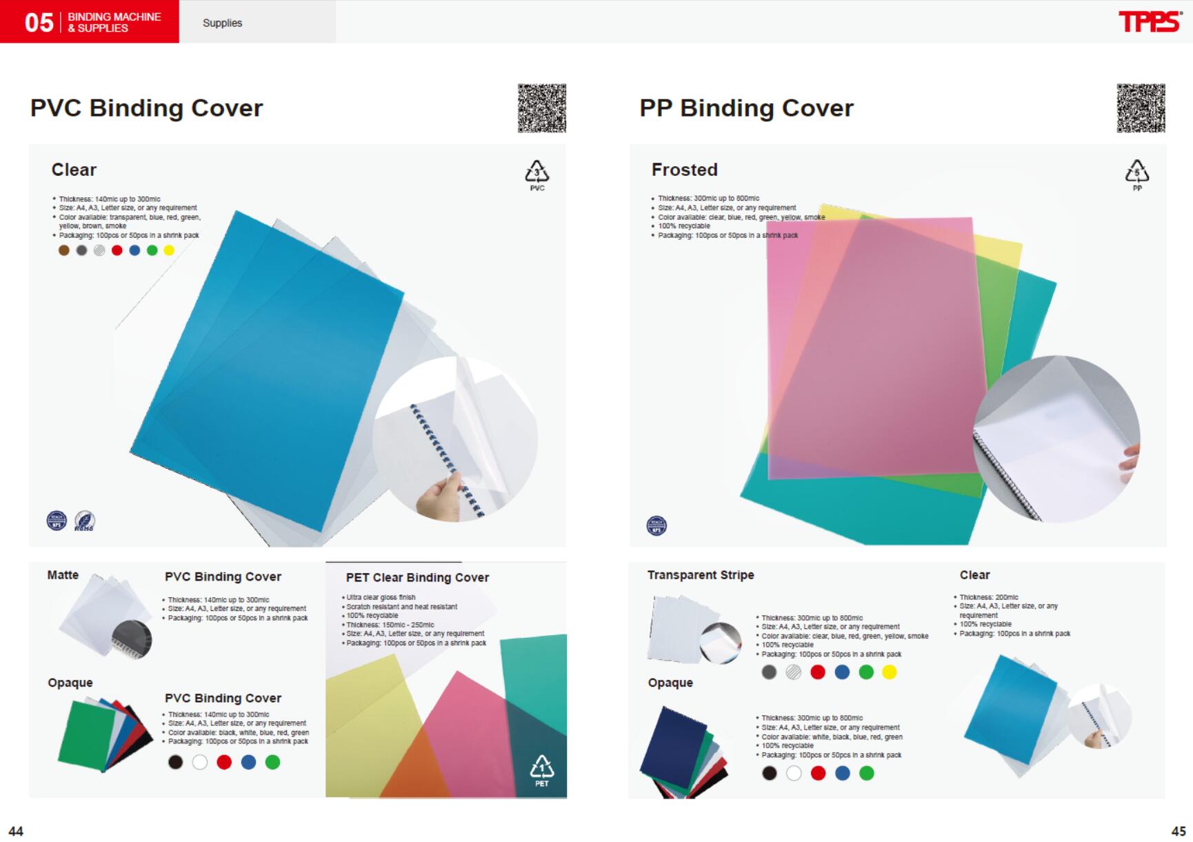 Plastic and Paper binding covers