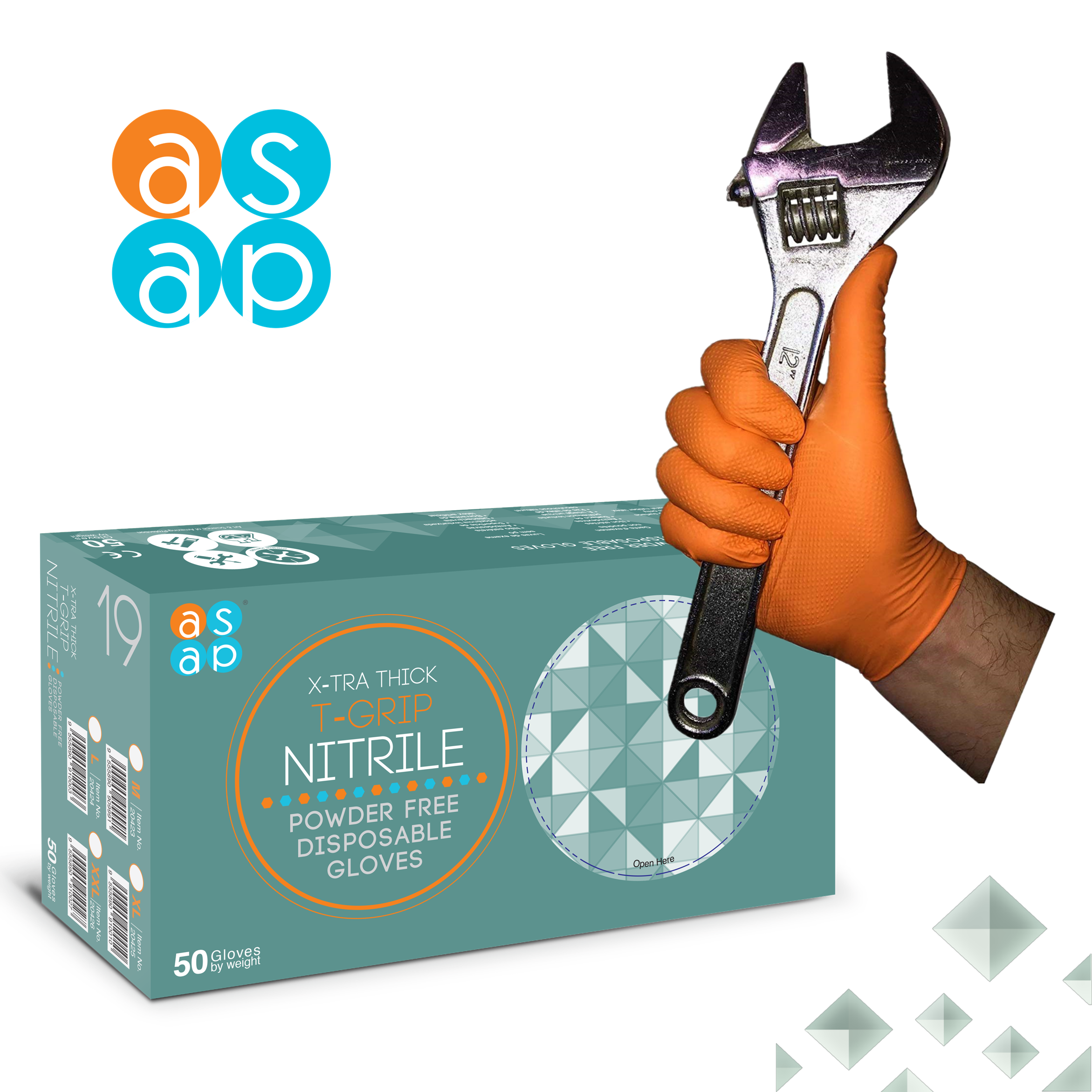 ASAP X-Tra Thick Orange T-Grip Nitrile Disposable Gloves