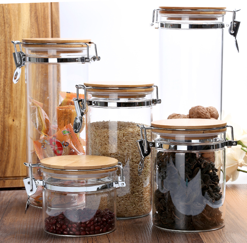 KKC Glass Storage Jars with Airtight Lids,Jar Canister with Wooden